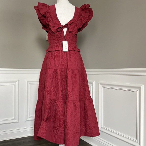 SEA Sevyn Tiered Seersucker Midi Dress sz 6 375$ NWT - Picture 6 of 6